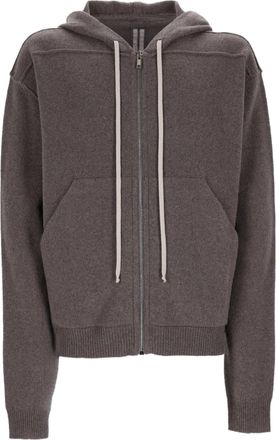 Rick Owens Plush Cashmere Drawstring Zip-Up Hoodie