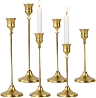 OEM Candelabro Dorado, Juego De 6 Portavelas, Soporte Para Velas, Ideal Para Velas De Mesa, Sala De Estar, Comedor, Halloween Y Navidad (dorado)
