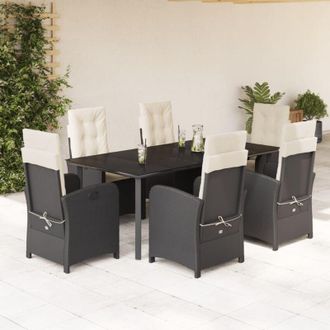 vidaXL Set De Comedor De Jard&iacute;n 7 Pzas Y Cojines Rat&aacute;n Sint&eacute;tico Negro Vidaxl