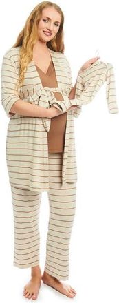 Everly Grey Analise During & After 5-Piece Maternity/Nursing Sleep Set for Mom & Baby in Mocha Stripe at Nordstrom, Size X-Large