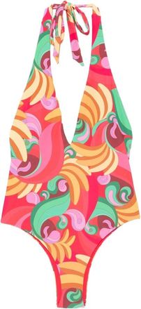 Farm Rio FARM Rio - Ba&ntilde;ador de una pieza estampado con escote retro acordonado - Swimwear - Mujer - Multicolor - L