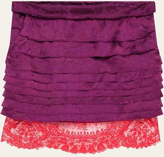 Saint Laurent Lace-Hem Ruffled Jacquard Mini Skirt