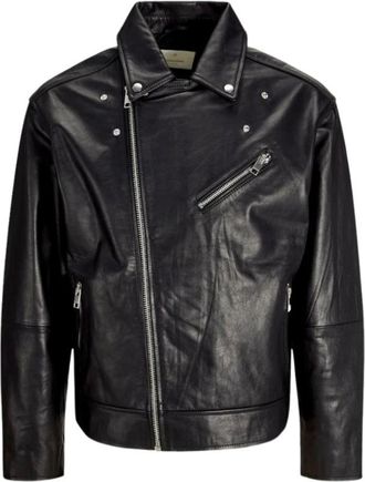 Jack & Jones Zwarte leren motorjas - Heren - Leren en Su&egrave;de Jassen - Zwart - XL - Leer - Jassen