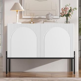 OEM Credenza Con 2 Ante E Gambe In Metallo, Buffet, Cassettiera Dal Design A Linee Arcuate, Stile Moderno Minimalista, Bianca, Dimensioni: L 100 Cm / H 75