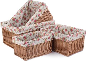 Red Hamper Wicker Set of 4 Double Steamed Garden Rose Willow Storage Baskets