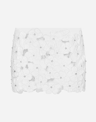 Dolce & Gabbana Cotton Miniskirt With Floral Embroidery And Rhinestone Embellishment - Woman Skirts White 38