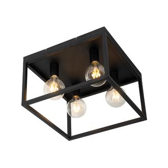 QAZQA Qazqa - Industrial Plaf&oacute;n Industrial Negro 40 Cm 4 Luces - Cage Acero Cuadrada Adecuado Para Led Max. 4 X 60 Watt