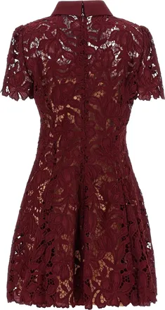 Self Portrait Womens Mini Lace Dress Burgundy Evening Suits
