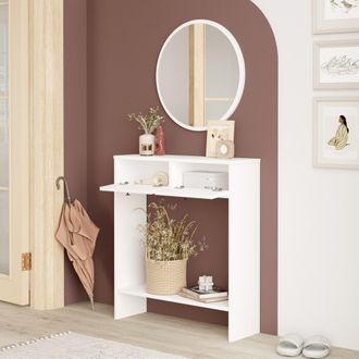 Dmora Mueble De Entrada Chiarano, Espejo Incluido, Modular, 2 Puertas, 80x24x90h Cm Blanco