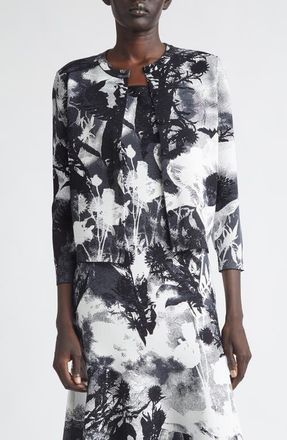 Alexander McQueen Floral Jacquard Crewneck Cardigan in Ivory/Black at Nordstrom, Size 10 Us