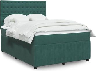 vidaXL Cama Box Spring Con Colch&oacute;n Terciopelo Verde Oscuro 140x200 Cm Vidaxl