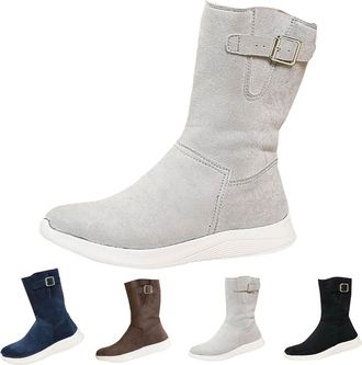 Generic Womens Fleece Lined Snow Boots Winter Thickened Warm Mid Calf Boots Casual Comfortable Flat Heel Boot with Side Zipper Ladies Suede Insulated Anti Sli