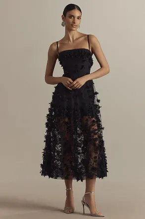 Anthropologie ★ Helsi Norah Plunging Floral Maxi Dress Helsi Norah Plunging Dimensional Floral Column Maxi Dress