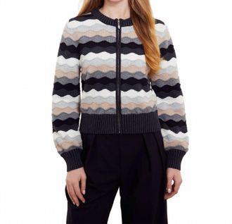 Isla Saskia Wave Zipped Bomber Jacket In Black Multi