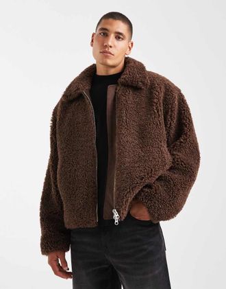 Asos Giacca coach oversize in pile borg marrone