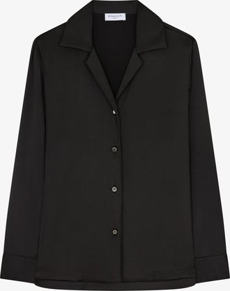 Serena Bute Satin Revere Collar Shirt - Black
