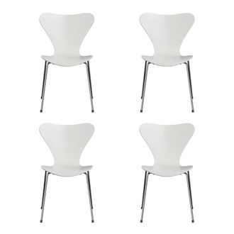Fritz Hansen Serie 7 Stuhl, Chrom / Esche weiss gef&auml;rbt (4er-Set)