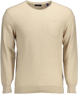 GANT Rondgebreide trui - Heren - Ronde hals truien - Beige - S - Katoen - Truien & Vesten