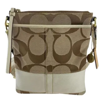 Coach Pre-owned Cross Body Bags, female, Beige, Size: ONE SIZE Pre-owned Signature Canvas Leather Shoulder Bag
