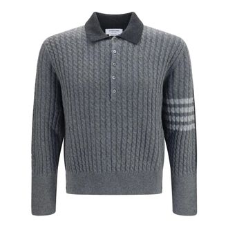 Thom Browne Polo de punto de ochos de manga larga con 4 barras - Knitwear - Hombre - Gris - M