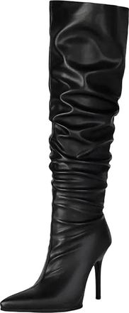 Generic Womens Sexy Over The Knee Boots Pointed Toe Stiletto Heel Zipper Closure With Pleated Shaft For Party Wear