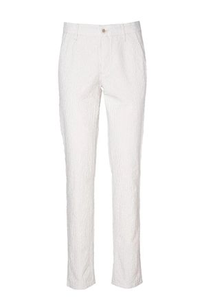Club Of Comfort Beige And White Vertical Stripe Stretch Pants With Classic Waistband