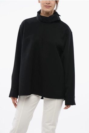 Jil Sander Gabardine Wool Shirt with Button-down Neck size 36