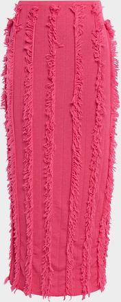 Zankov Evangeline Fringed Wool Midi Skirt