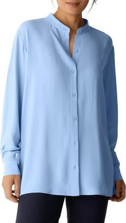 Eileen Fisher Band Collar Silk Button-Up Shirt in Skylight at Nordstrom, Size Xx-Small