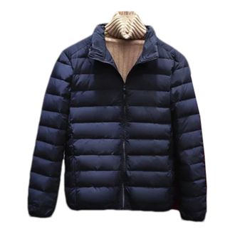 Generic Winter Men Seamless White Duck Down Jackets Stand Collar Fluffy Parkas Thick Warm Windbreaker Outerwear Navy blue XXL