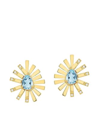 Carol Kauffmann Yellow Gold Blue Topaz Diamond Sunburst Earrings - women - 18kt Yellow Gold/Diamond/Blue Topaz - One Size