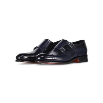 Santoni Leren Double Monkstraps - Heren - Nette schoenen - Blauw - 43 EU - Leer - Schoenen