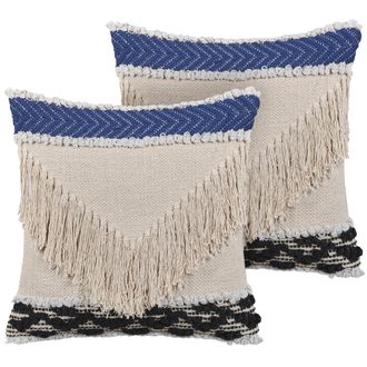 Beliani Beliani - Conjunto De 2 Cojines Decorativos Beige Algod&oacute;n 45 X 45 Cm Funda De Coj&iacute;n Flecos Texturizados Relleno De Poli&eacute;ster Sofca