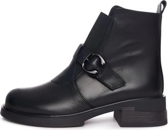Cesare Gaspari Heart Bit Lage Hak Leren Enkellaarsjes - Dames - Enkellaarsjes - Zwart - 38 EU - Leer - Schoenen