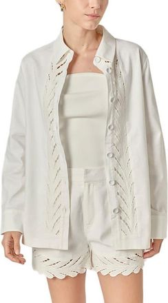 English Factory Eyelet Embroidered Oversize Linen & Cotton Button-Up Shirt in Off White at Nordstrom, Size Medium