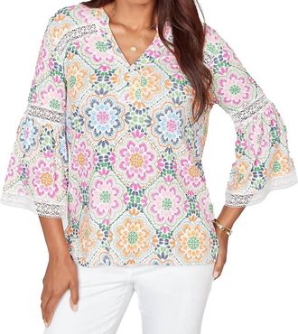 Ruby Rd. Floral Medallions Top - Plus In Fuchsia Multi