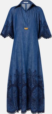 Zimmermann Abito lungo Coco in denim con ricamo