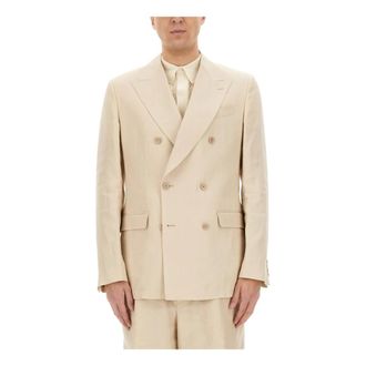 Dolce & Gabbana Blazers, male, Beige, Size: XL Tela Lino Gr.377