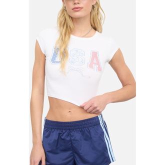 J.O.A. Graphic Stretch Cotton Crop T-Shirt in Ivory at Nordstrom, Size Medium