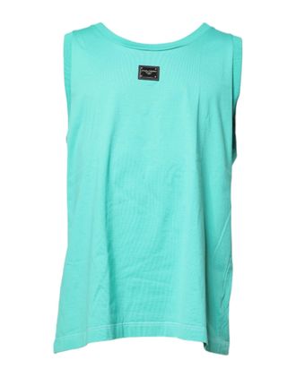 Dolce & Gabbana Mens Green Sleeveless Logo Round Neck T-Shirt Cotton