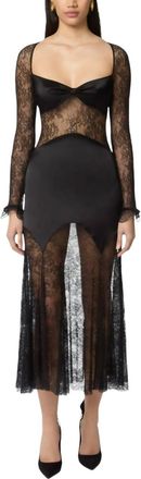 Nina Ricci Open Neck And Long Sleeves In Lace And Satin Long Dress In Black