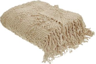 Beliani Beliani - Manta De Algod&oacute;n Tejida Colcha Con Borlas Cubrecama 150 X 200 Cm Beige Vella