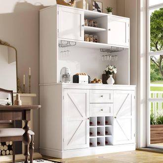 Matteo Tall Kitchen Sideboard - Wine Rack, 4 Doors, Adjustable Shelves, White