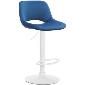 Clp Taburete de bar Camden en terciopelo Azul Metal blanco mate