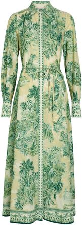 Alemais Alemais Sara Printed Cotton and Silk-blend Midi Shirt Dress - Green - 16 (UK16 / XL)