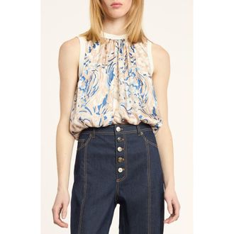 Cinq &agrave; Sept Daisy Swirl Sleeveless Top in Neutral Multi at Nordstrom, Size Medium