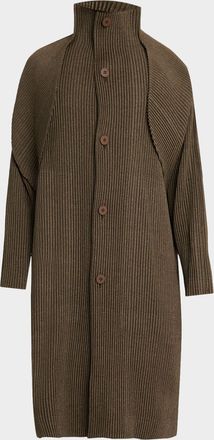 Homme Pliss&eacute; Issey Miyake Mens Wool Like Light Pleated Long Coat