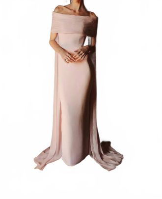 Catherine Regehr Off Shoulder Ripple Collar Gown With Back Floats In Light Pink