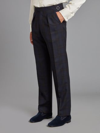 Oliver Brown Tartan Trousers - Navy Brown