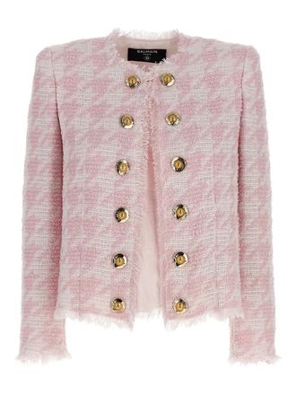 Balmain tweed frayed-edge blazer - women - Cotton/Polyamide/Acetate/Polyester - 34 - Pink